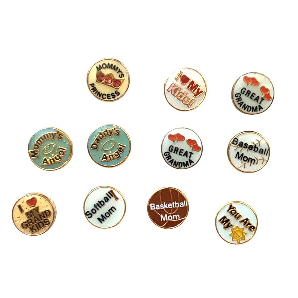 Lot of 60+ Pcs Round Floating Locket Crafting Charms Mom Dad Grandma Kids Love